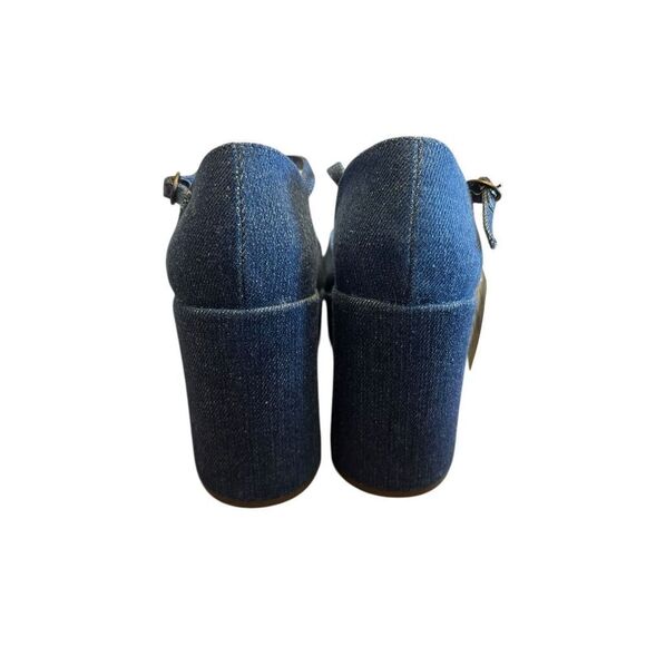 A.n.a Sandals 9M Denim Blue Platform chunky Heel Twisted Knot 70's Shoes bratz - Picture 4 of 7